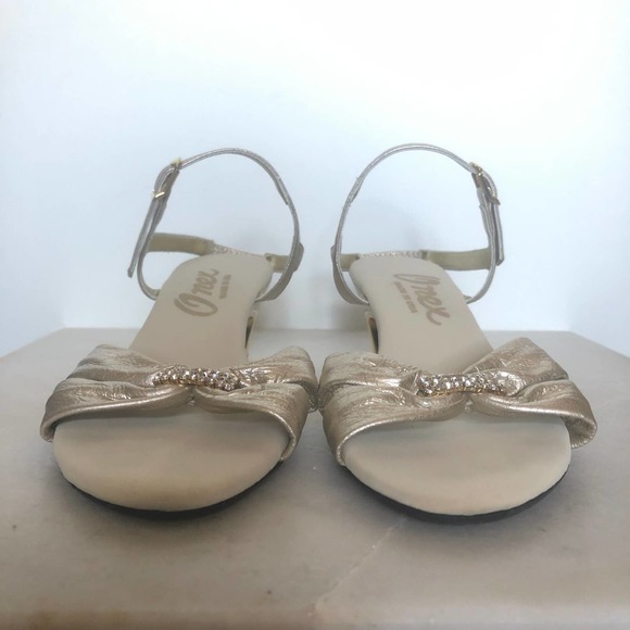 Onex Champagne Gold Bow Diamond Sandals - Picture 2 of 6